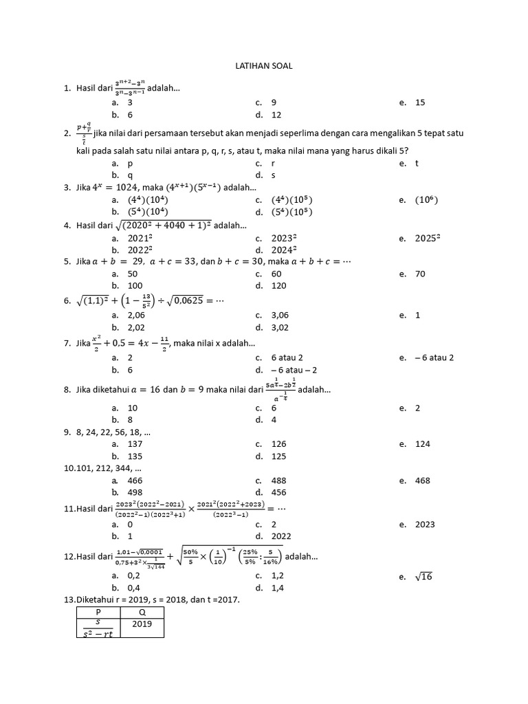 Latihan Soal Matematika Dasar | PDF