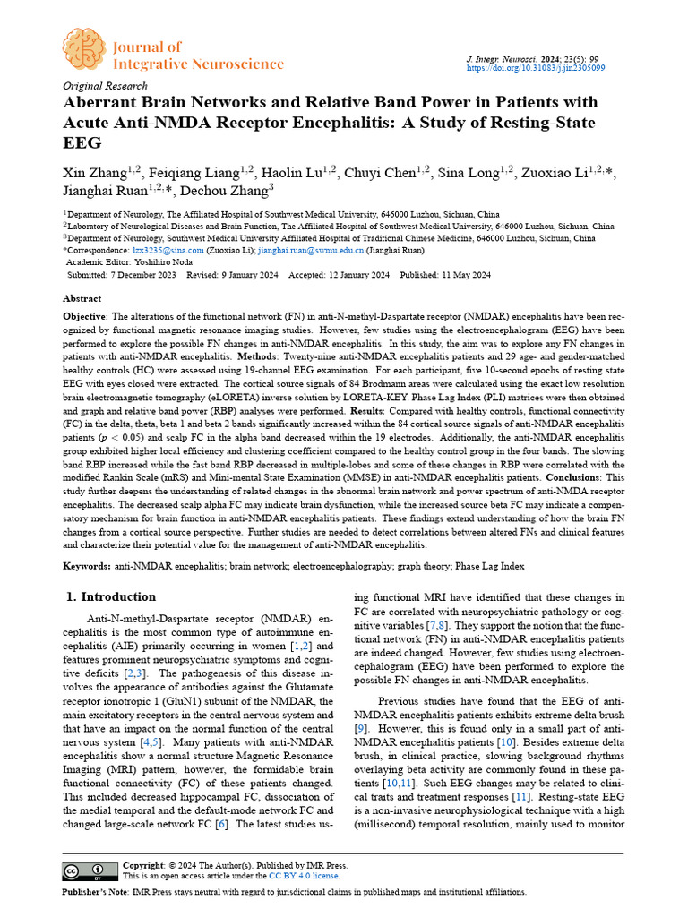 Aberrant Brain Networks and Relative Band Power in Patients With Acute ...
