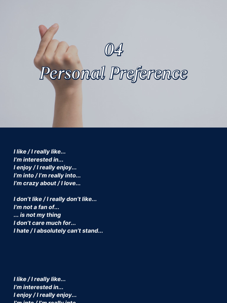 Personal Preferences and Activities Guide | PDF