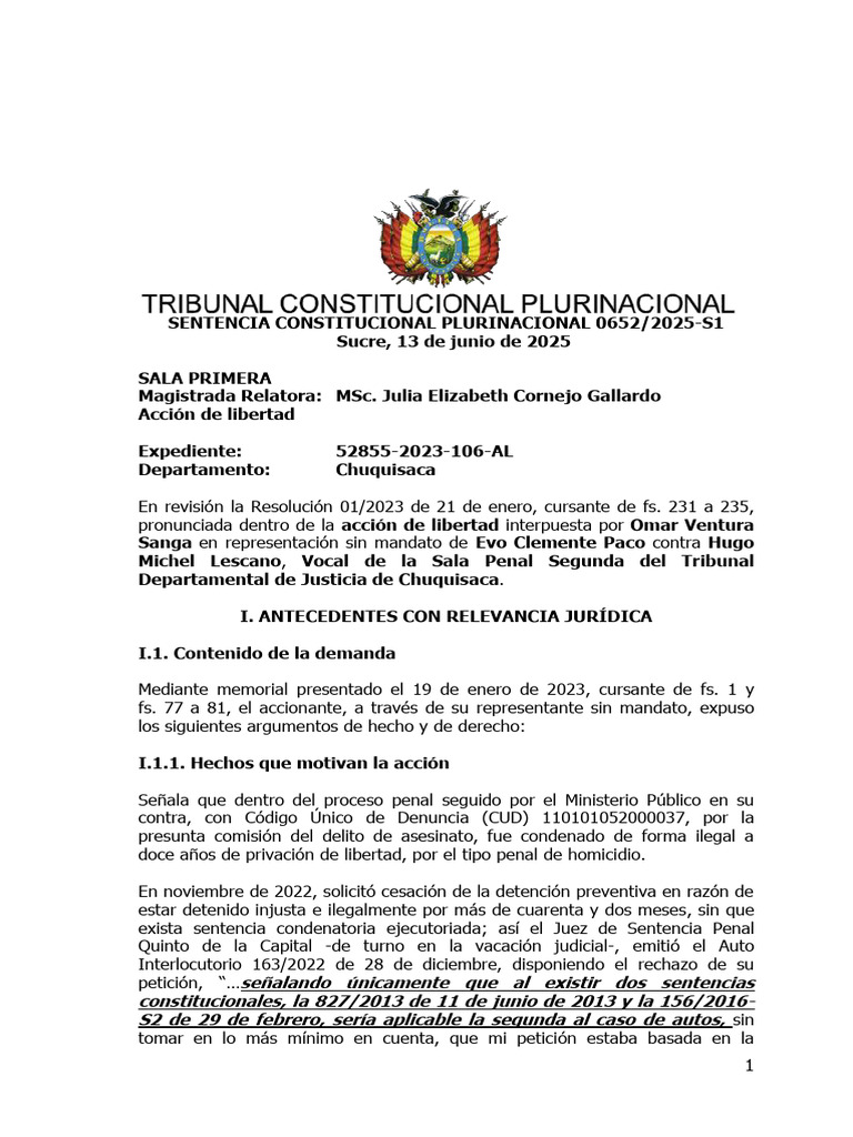 0652 2025-S1 | PDF | Debido al proceso | Caso de ley