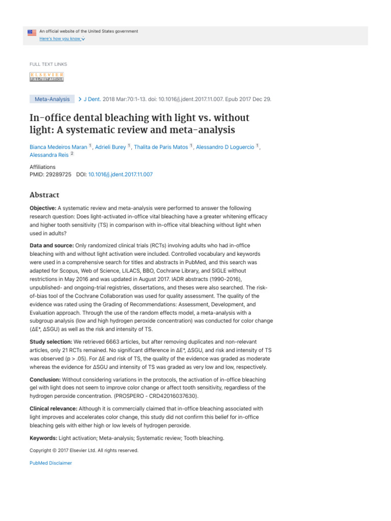 In-Office Tooth Bleaching Meta-Analysis | PDF | Meta Analysis ...