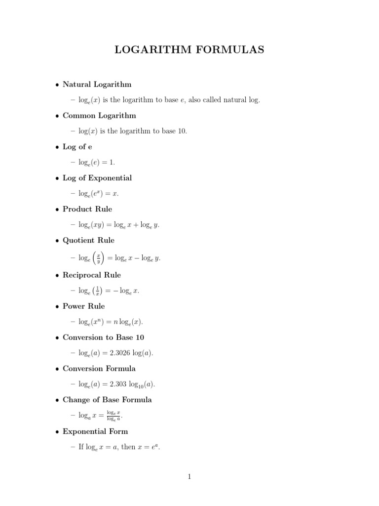 Logarithm Formulas | PDF