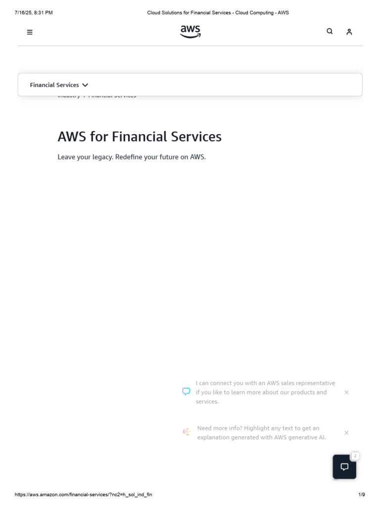 Cloud Solutions For Financial Services - Cloud Computing - AWS | PDF ...