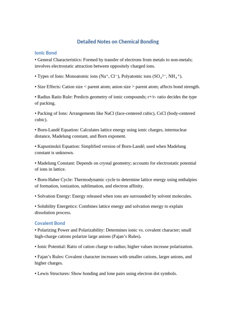 Chemical Bonding Notes BSC NEP | PDF | Chemical Bond | Ion