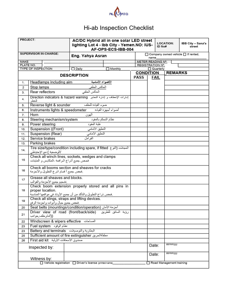Hi-Ab Inspection Checklist | PDF