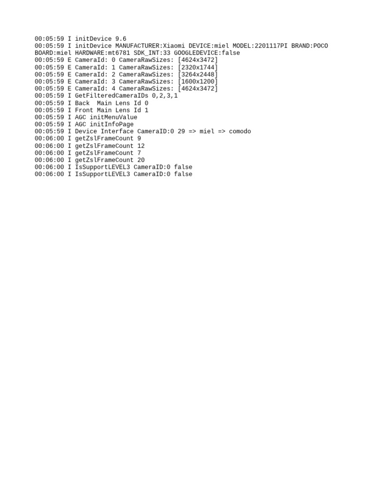 Xiaomi POCO Camera Initialization Log | PDF