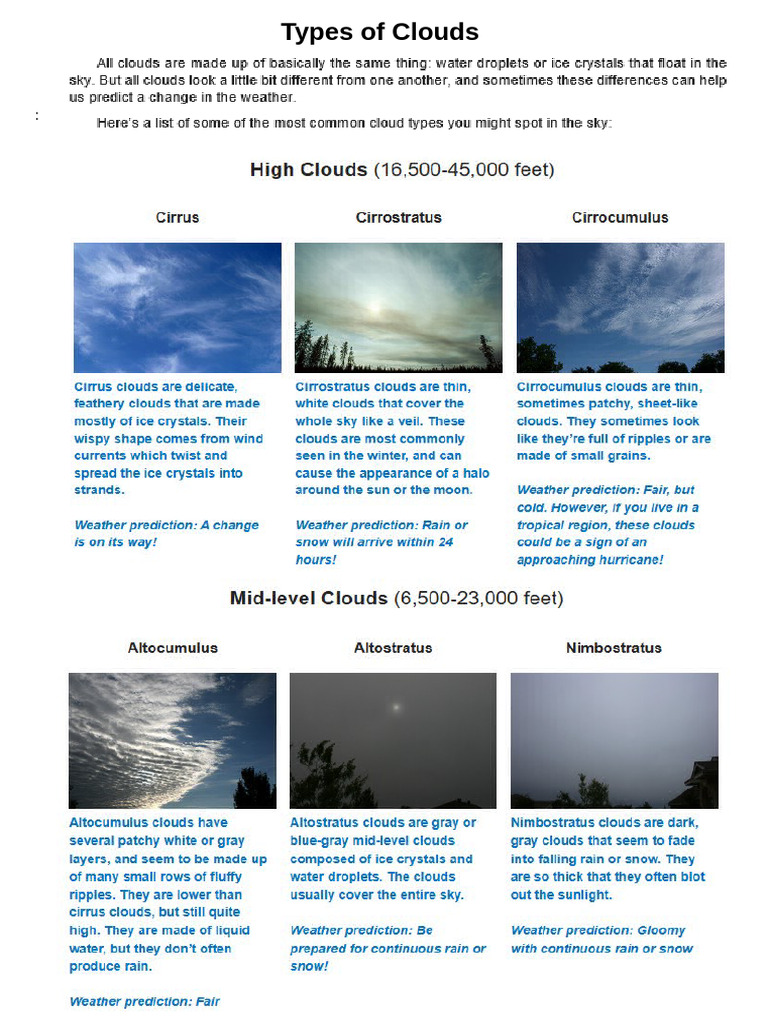 Understanding Cloud Types and Weather | PDF