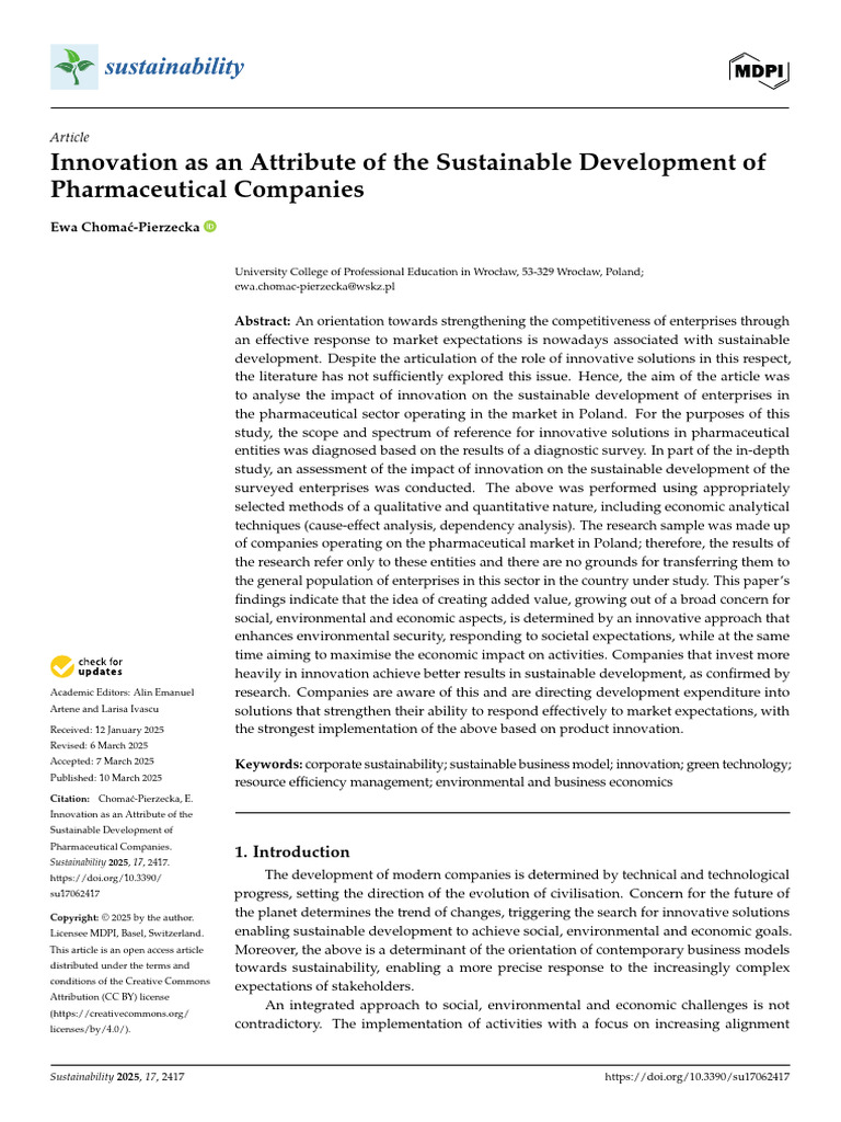 Innovation in Sustainable Pharma Development | PDF | Sustainability ...