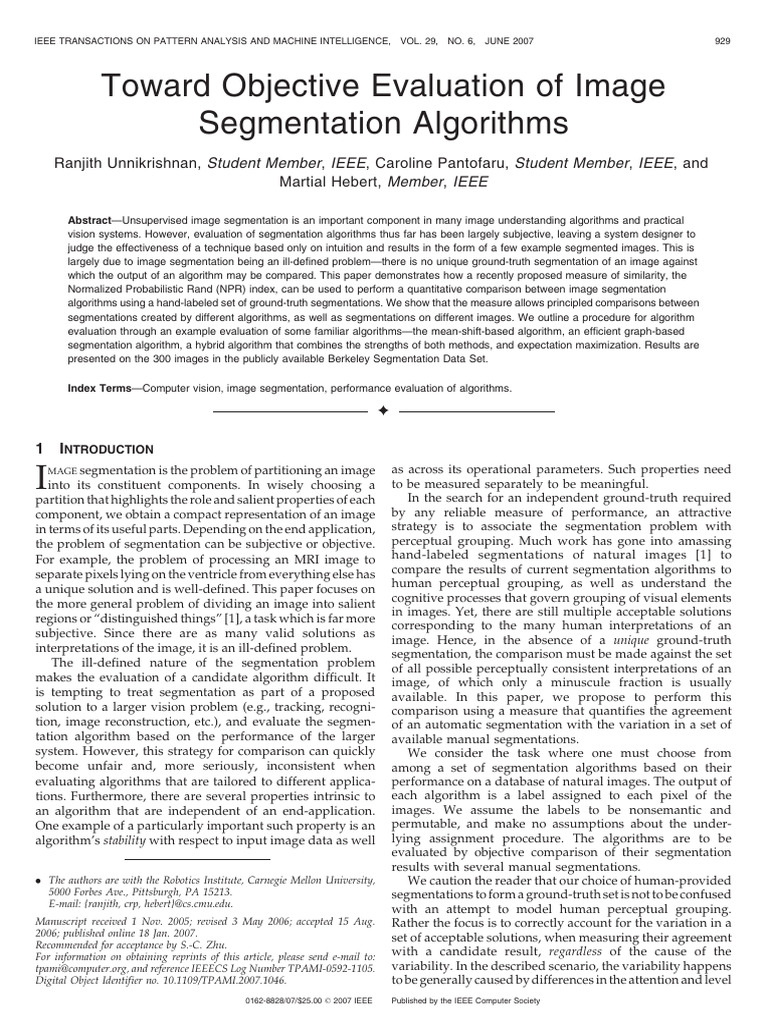 2007-Toward Objective Evaluation of Image Segmentation Algorithms ...