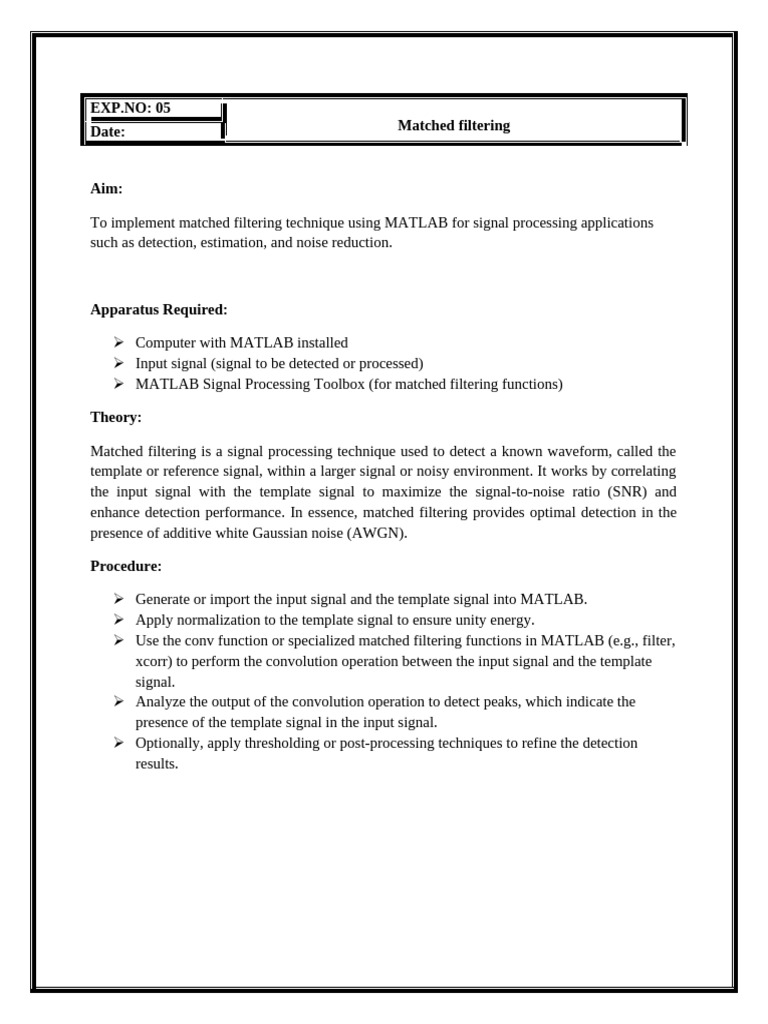 MATLAB Matched Filtering Guide | PDF | Information And Communications ...