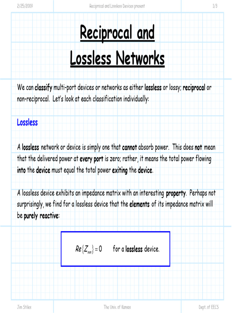 Reciprocal and Lossless Networks Explained | PDF | Electrical Impedance ...