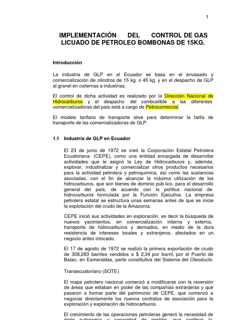 Control del GLP en Ecuador: Bombonas de 15kg | PDF | Petróleo ...
