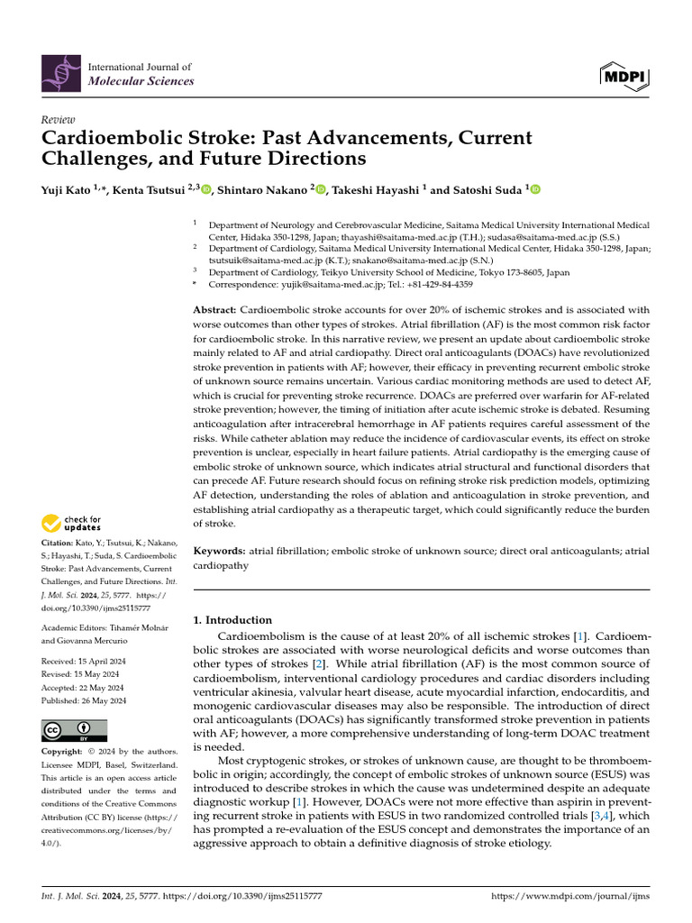 Cardioembolic Stroke: Advances and Challenges | PDF | Stroke | Cardiology