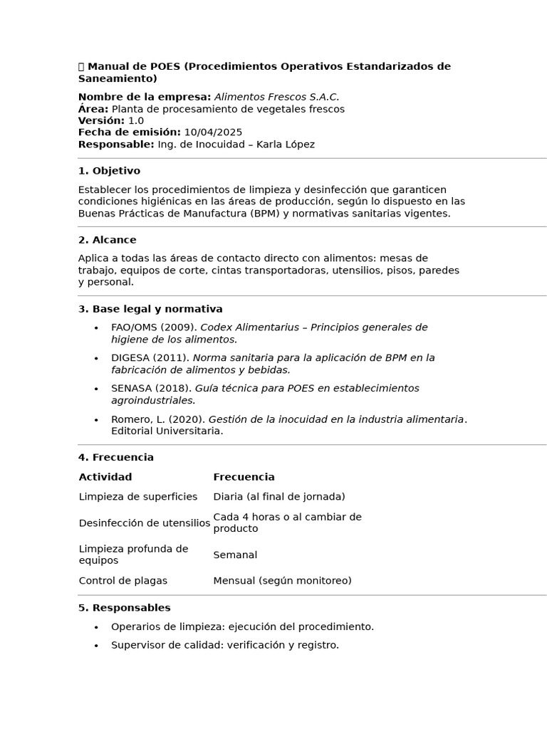 Ejemplo de Poes | PDF | Lavado de manos | Seguridad alimenticia
