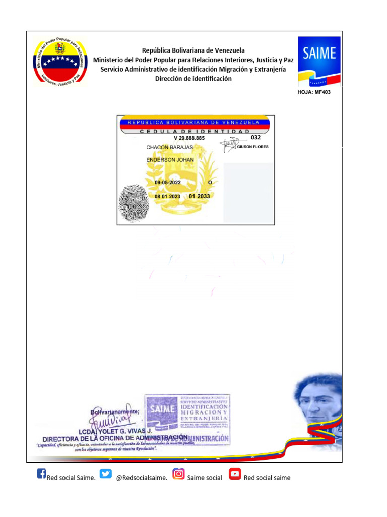 Cédula de Identidad Venezolana 2023 | PDF