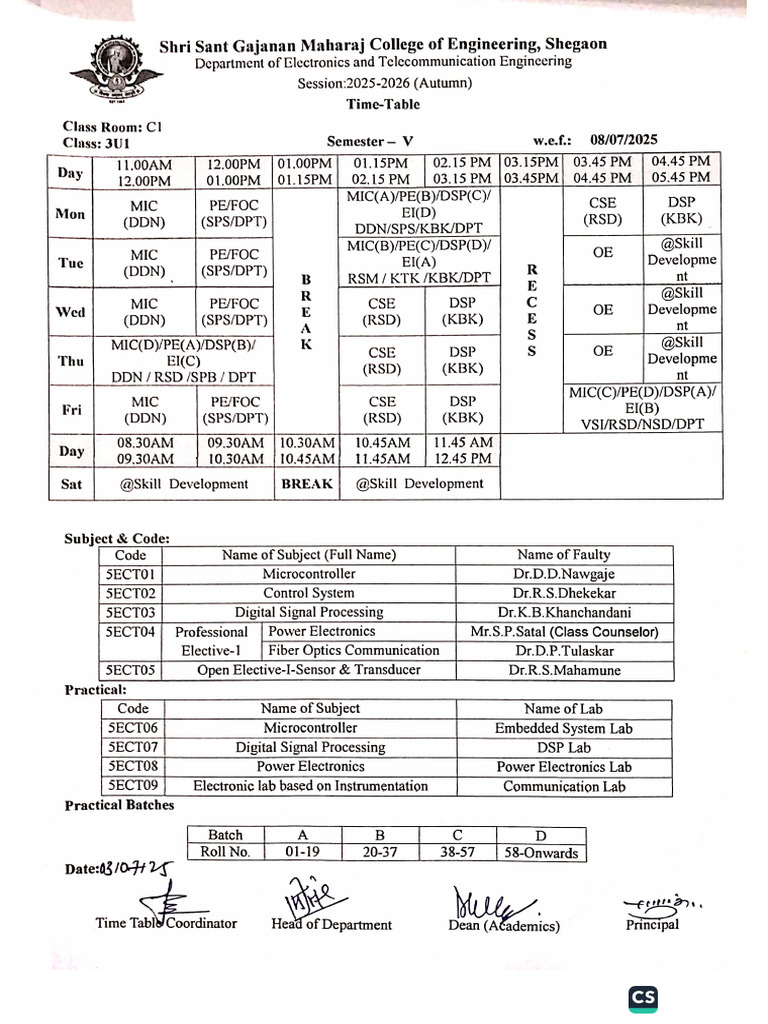 Third Year Time Table | PDF