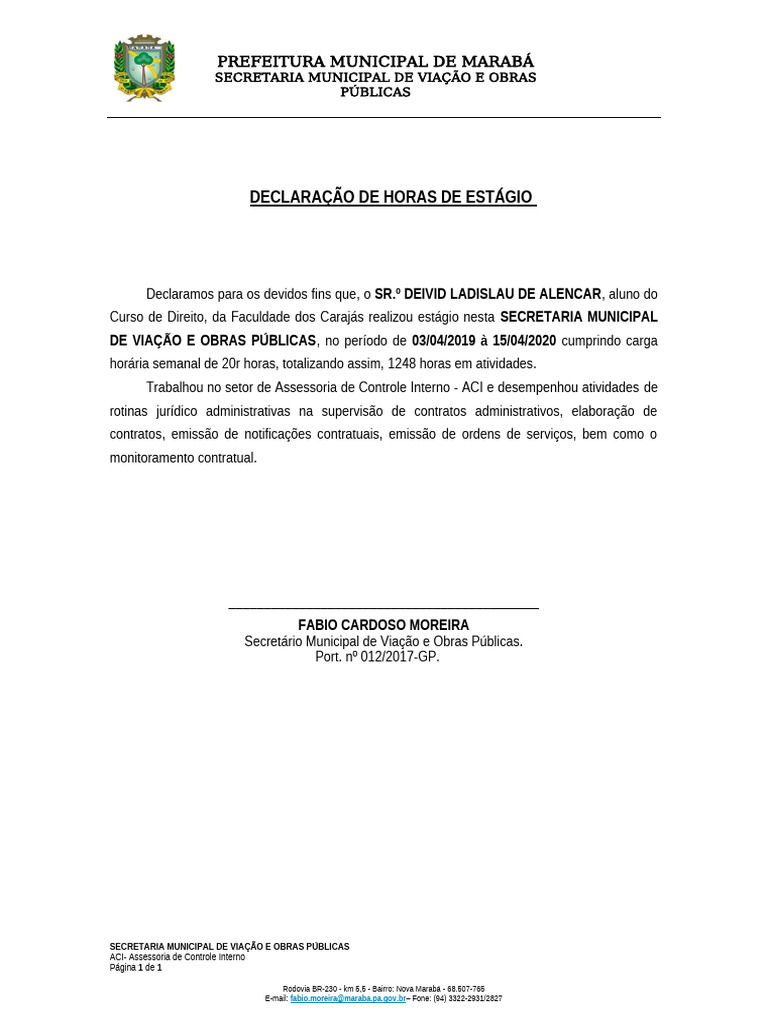 Declaração de Horas | PDF