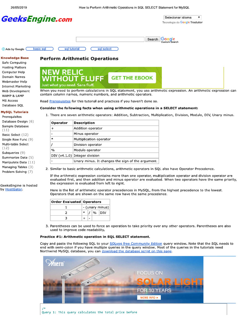 How To Perform Arithmetic Operations in SQL SELECT Statement For MySQL ...