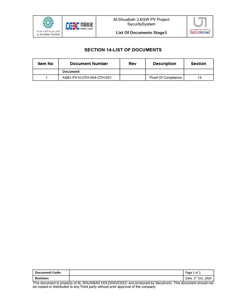 00 Cover-2 Section-14 List of Documents | PDF