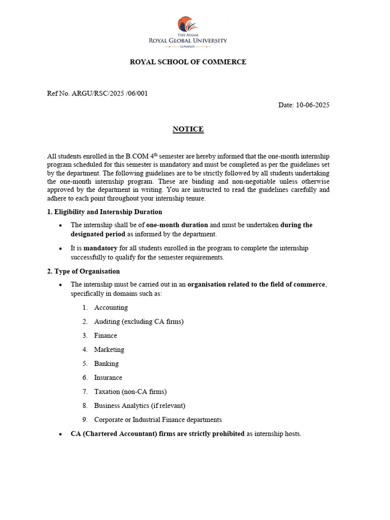 Notice Internship Guidlines | PDF