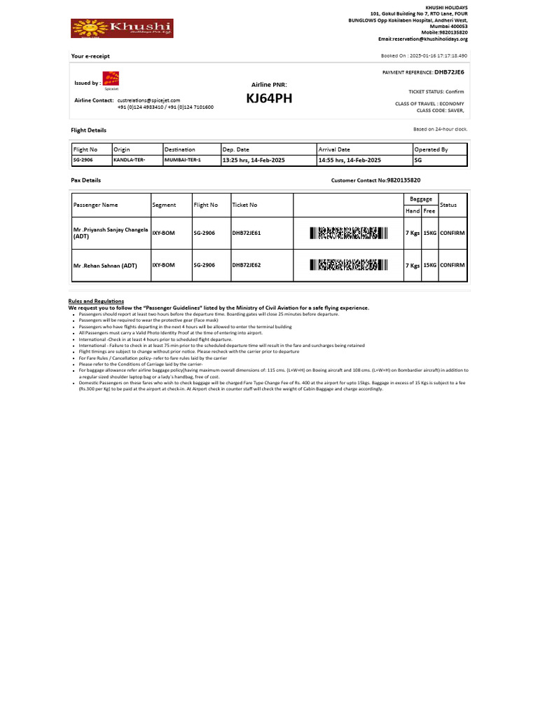 SpiceJet Flight Booking Confirmation | PDF | Aviation | Transport