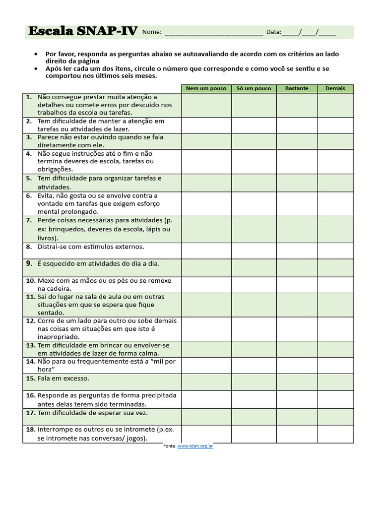 Escala Snap IV | PDF