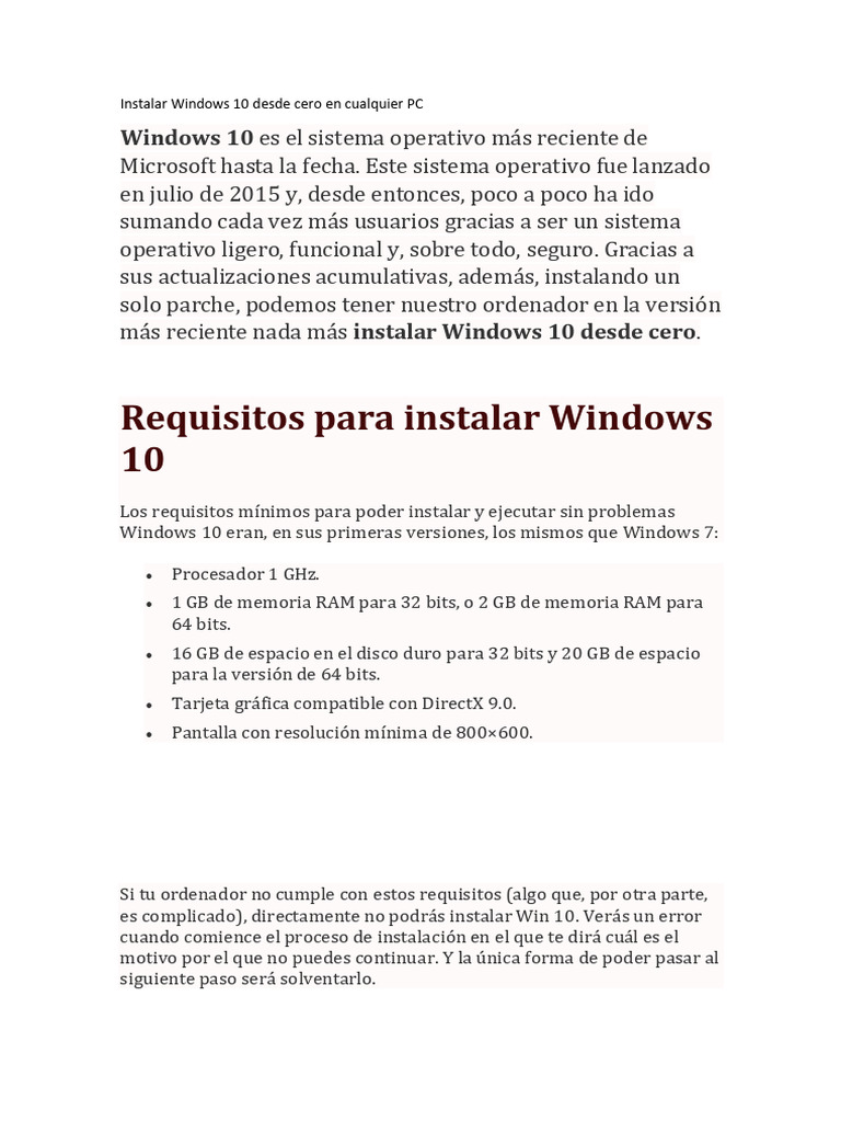 Instalar Windows 10 Desde Cero en Cualquier PC | PDF | Windows 10 ...