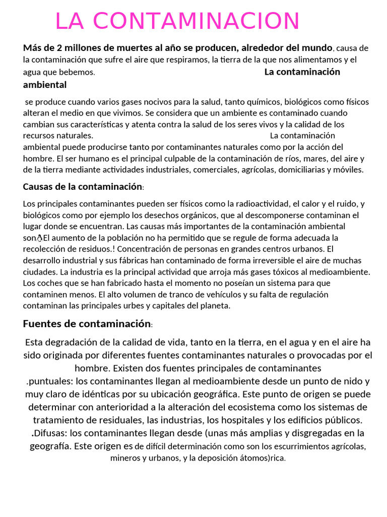 Causas y Efectos de la Contaminación Ambiental | PDF | Contaminación ...