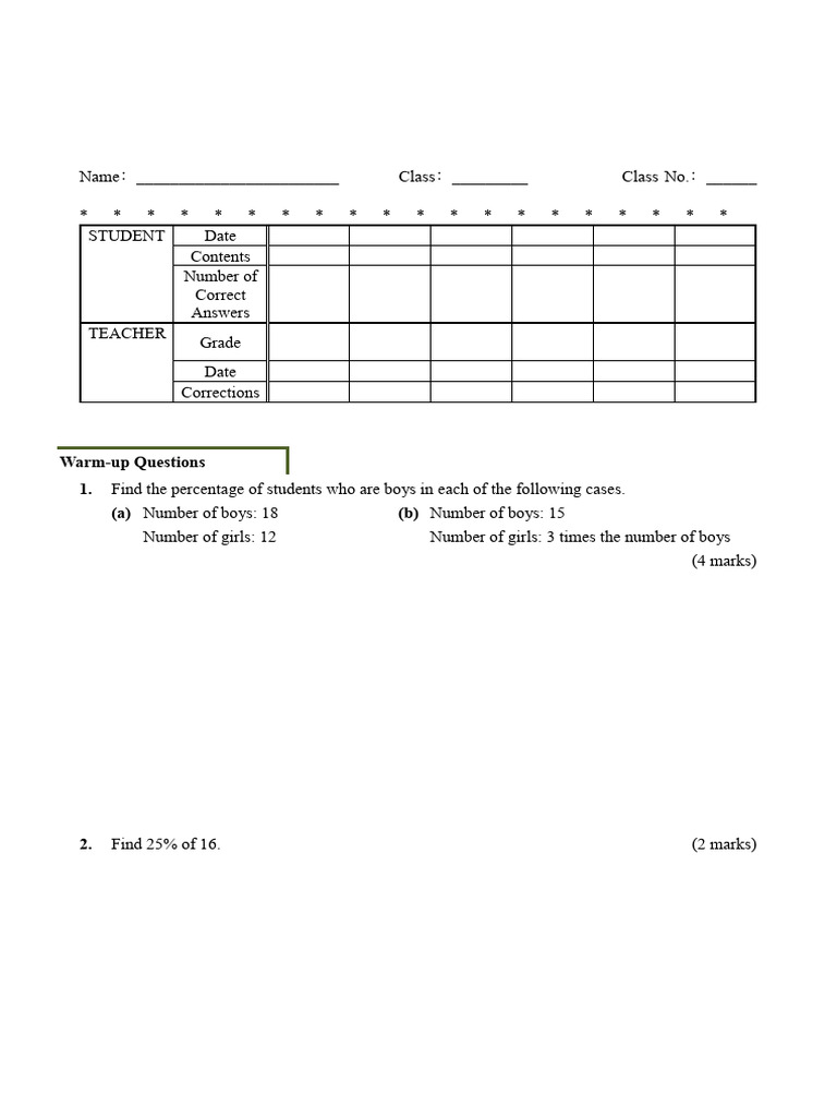Percentage Practice Questions Worksheet | PDF