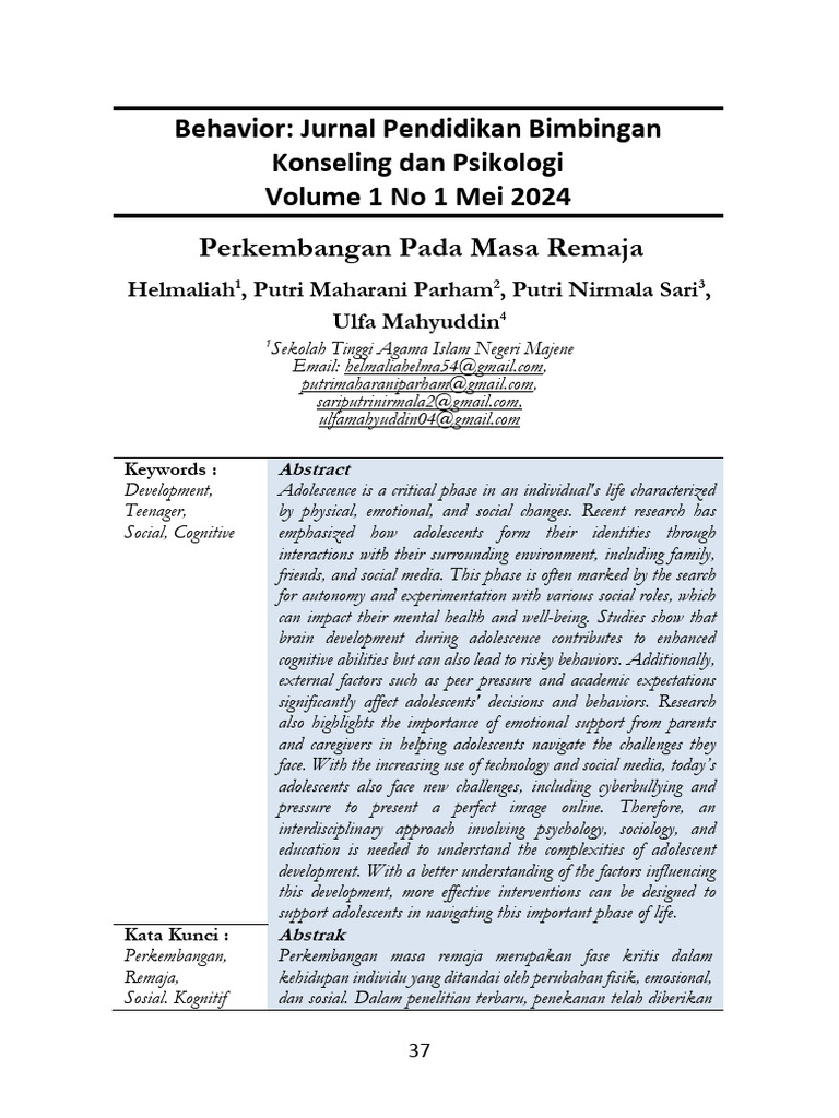 Behavior: Jurnal Pendidikan Bimbingan Konseling Dan Psikologi Volume 1 ...