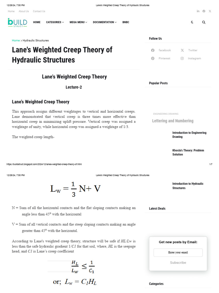 Lane's Weighted Creep Theory Explained | PDF | Engineering | Applied ...