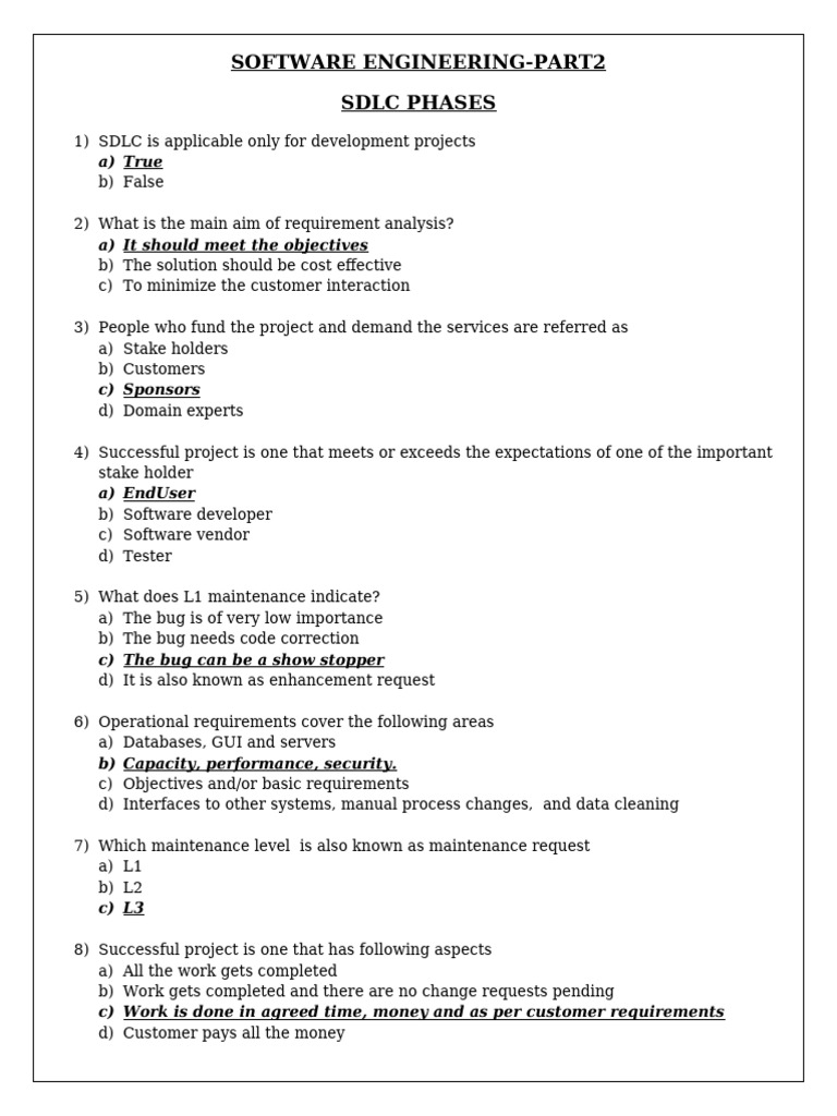 SDLC Phases and Maintenance Levels Quiz | PDF
