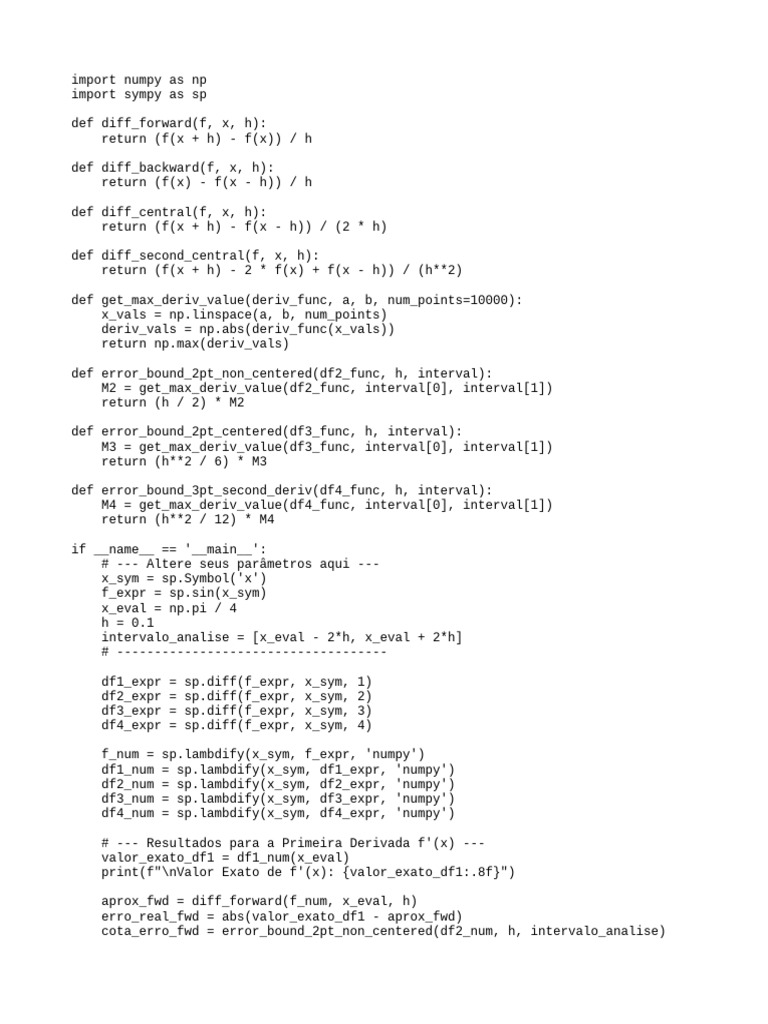 Cálculo Numérico de Derivadas em Python | PDF
