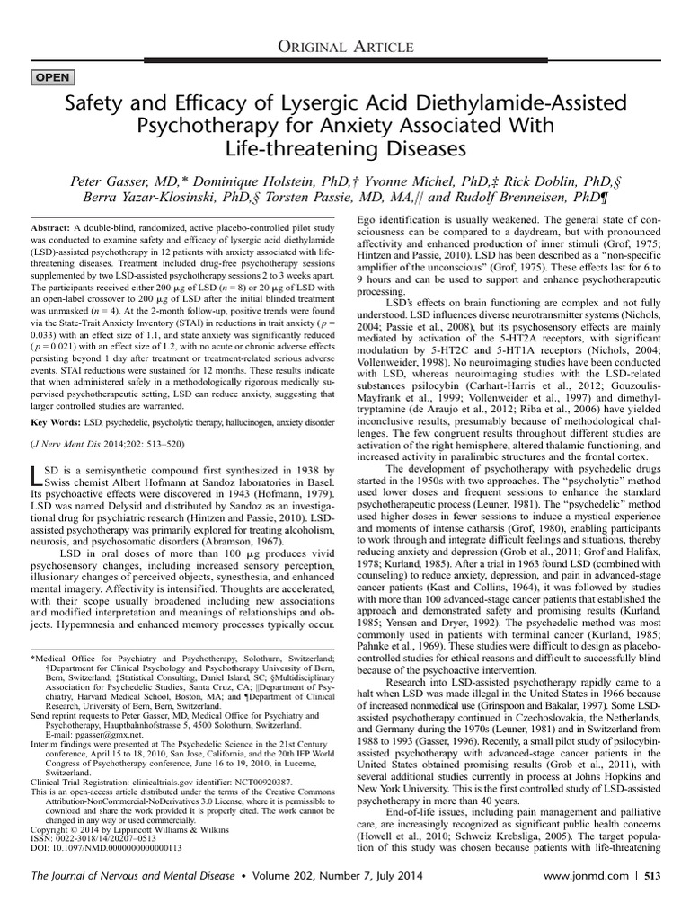 Safety and Efficacy of LSD en La Ansiedad | PDF | Psychedelic Drugs ...