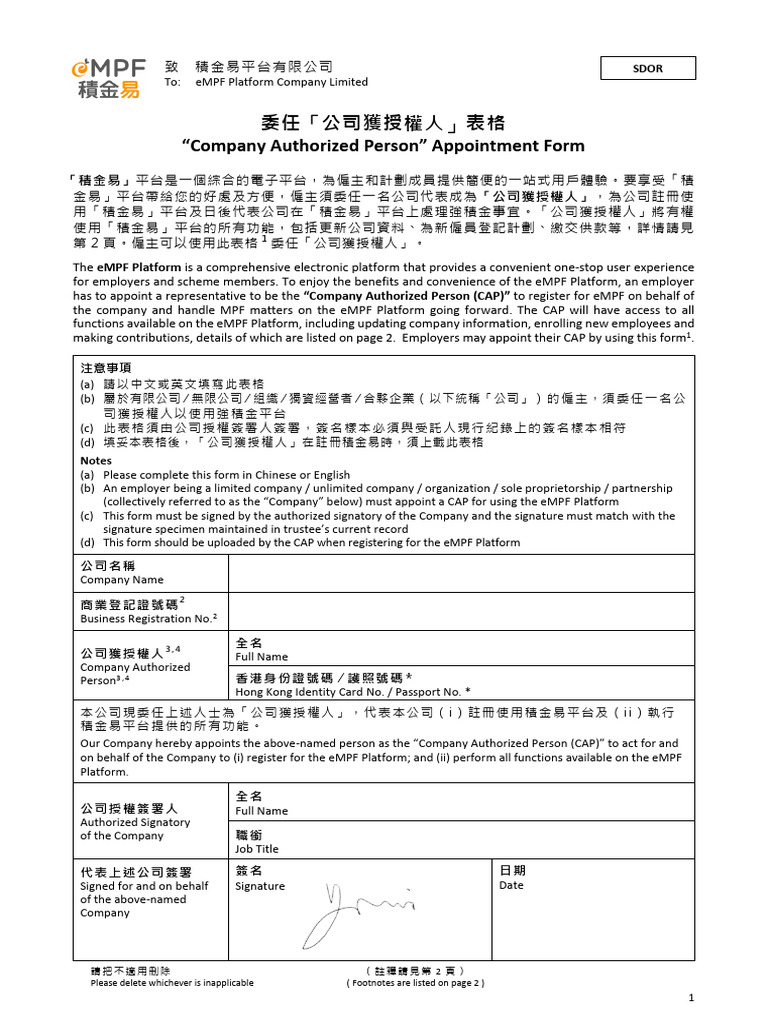 CAP (Authorized Person Form) 202507 | PDF