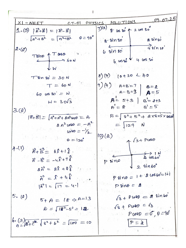 Ct-01 Physics Solutions | PDF