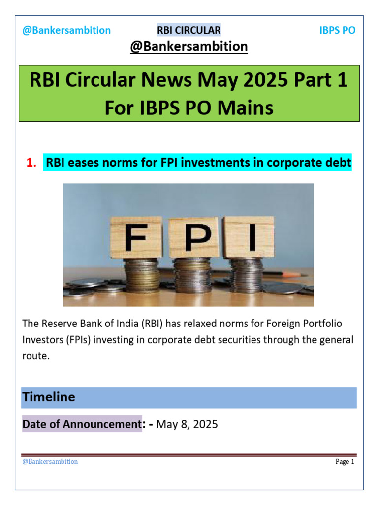 RBI Circulars May 2025 Overview | PDF | Banks | Loans