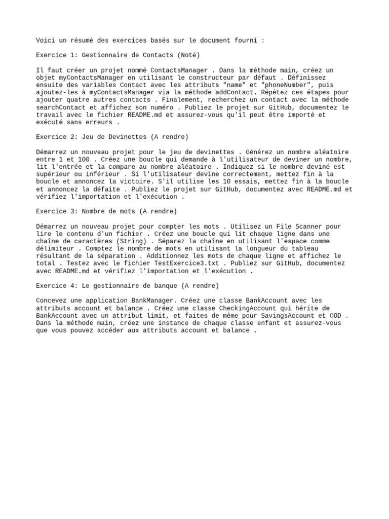 Exercices de programmation Java à réaliser | PDF