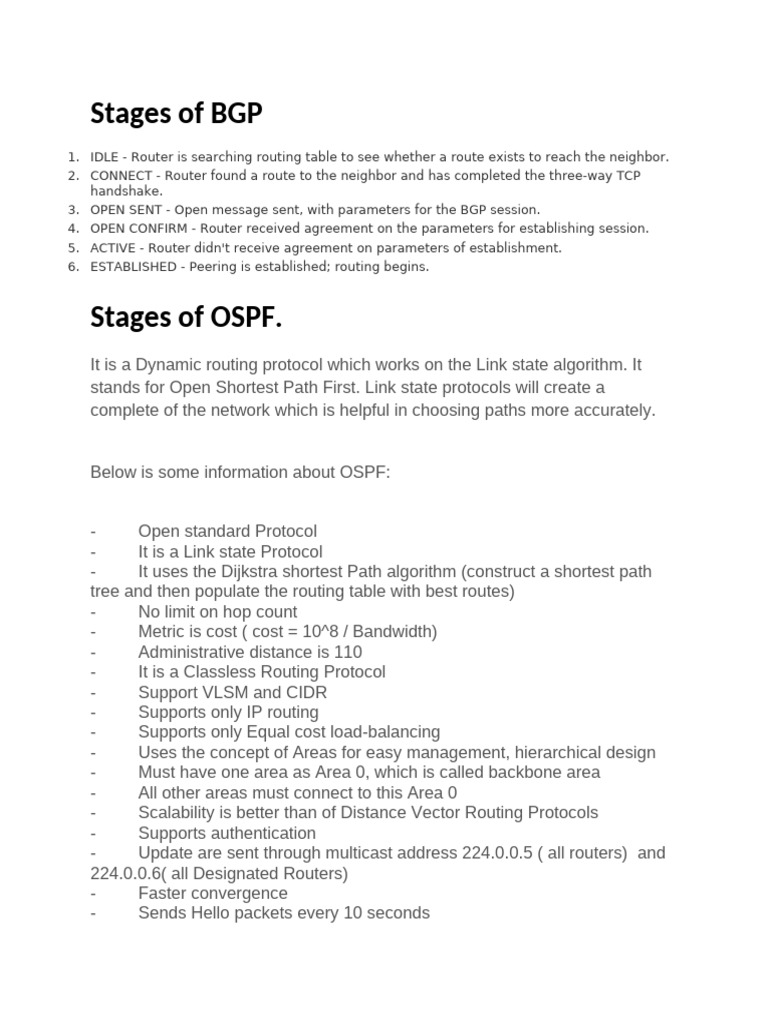 BGP and OSPF Stages Overview | PDF | Routing | Network Architecture
