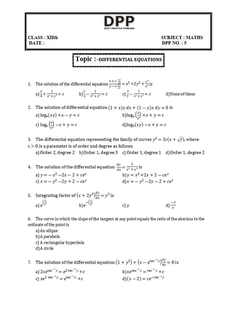Differential Equations Solutions Guide | PDF | Tangent | Elementary ...