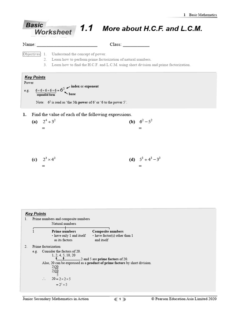 BasicWS - 1A01 - 01e - More About H.C.F. and L.C.M. | PDF | Prime ...