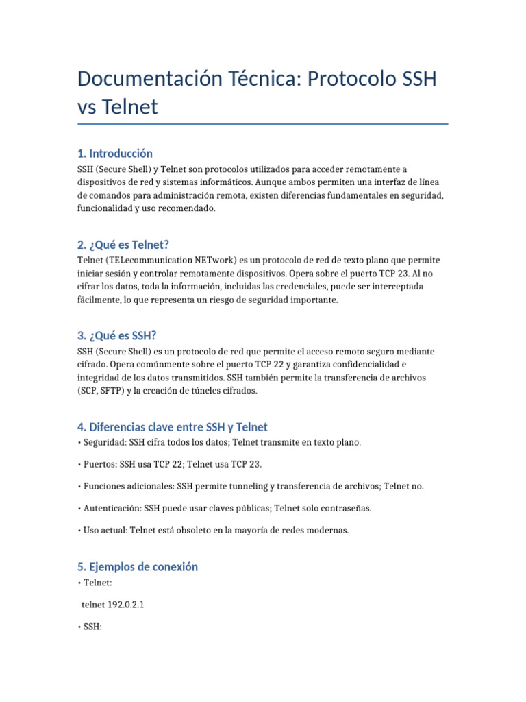 Documentacion SSH Vs Telnet | PDF