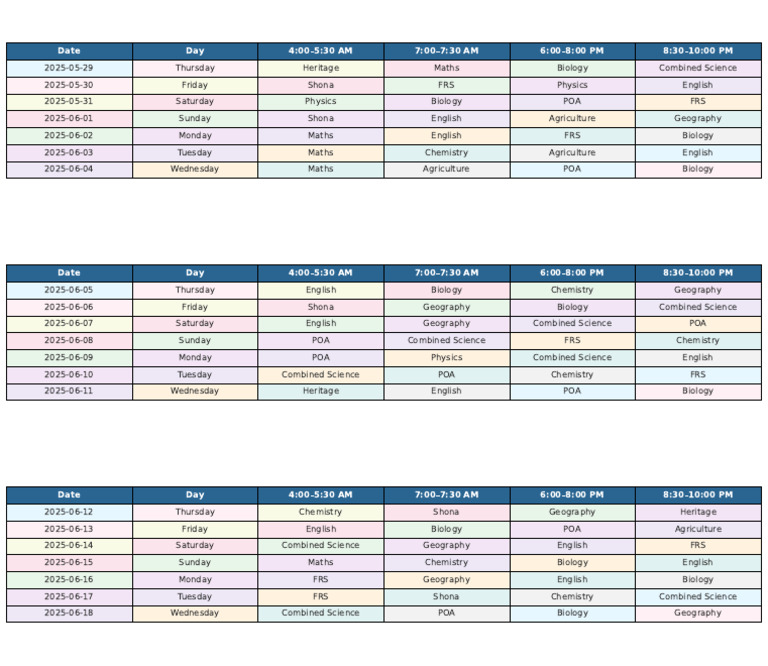 2025 Exam Schedule by Subject and Time | PDF