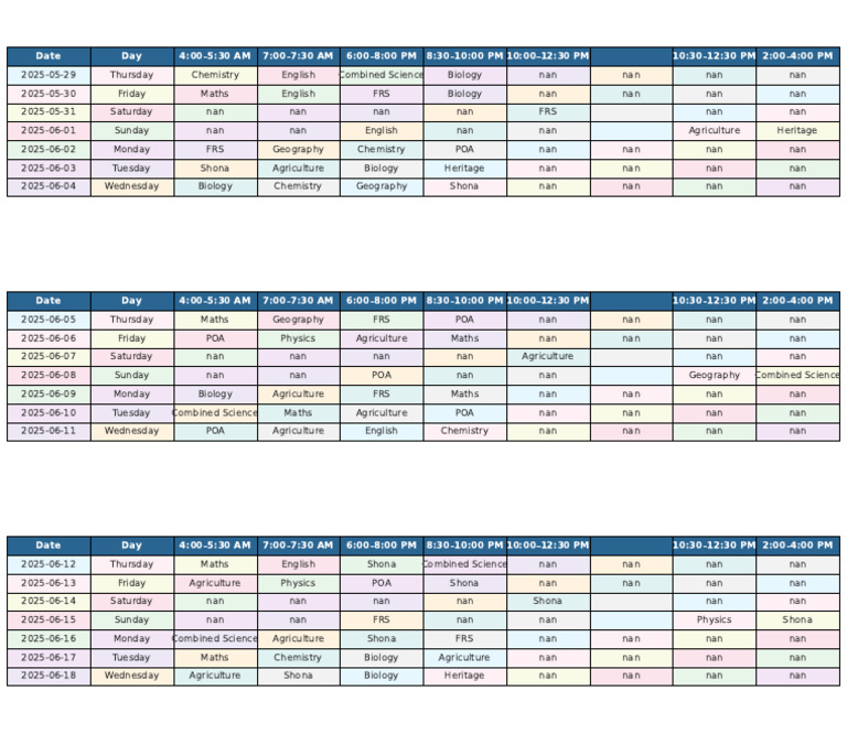 Updated Colorful Shuffled Study Timetable | PDF