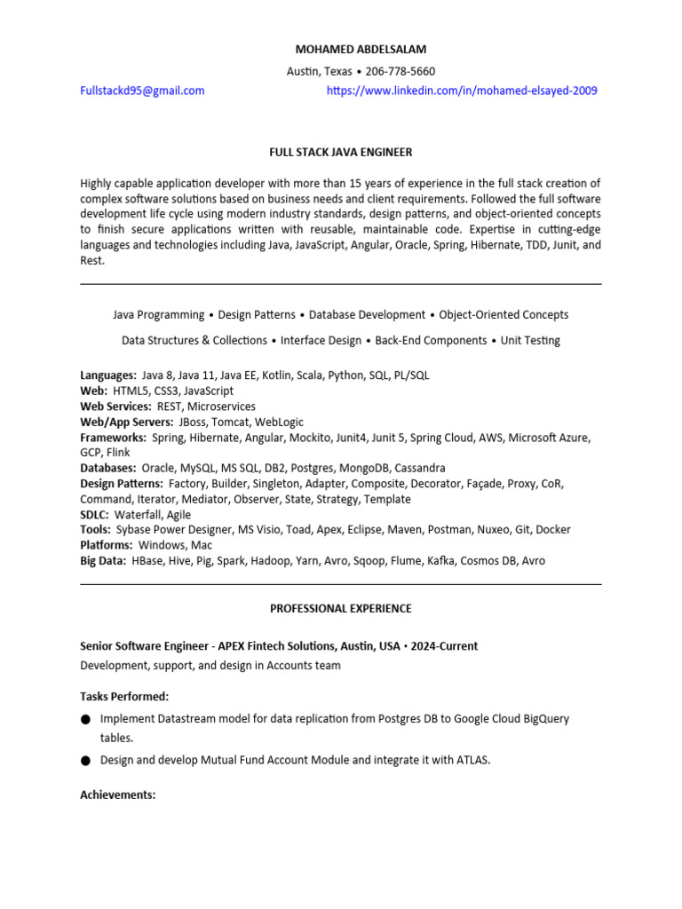 Mohamed Elsayed: Full Stack Engineer | PDF | Java (Programming Language ...