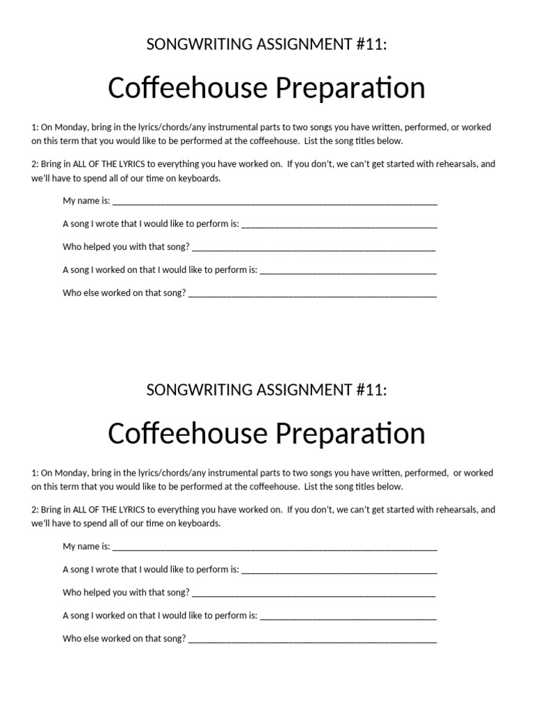 Assignment - Coffeehouse Preparation | PDF