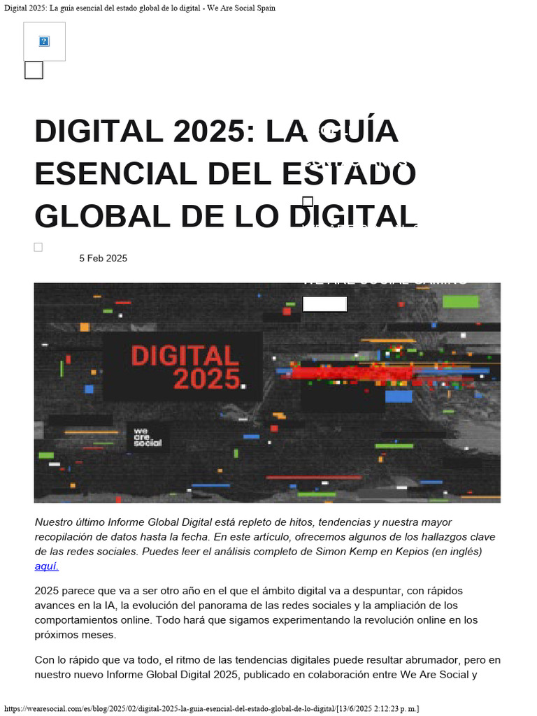 Informe Global Digital 2025 | PDF | Internet | Redes sociales