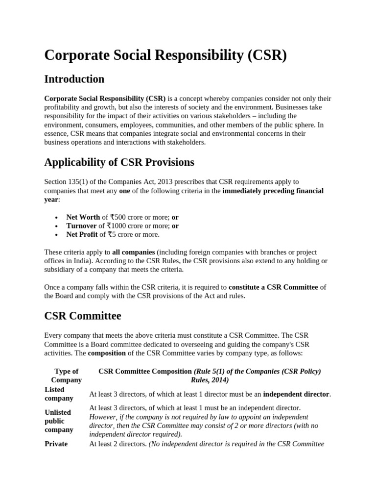 Corporate Social Responsibility Notes | PDF | Corporate Social ...