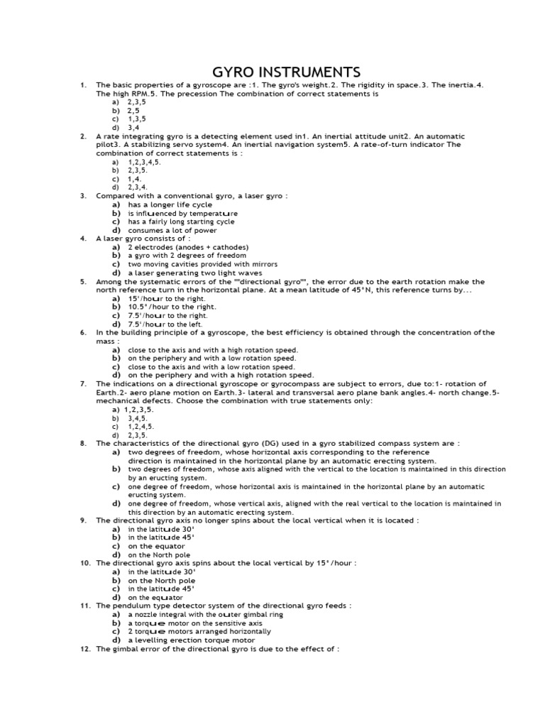 Gyro Exam: Key Concepts and Errors | PDF | Gyroscope | Rotation