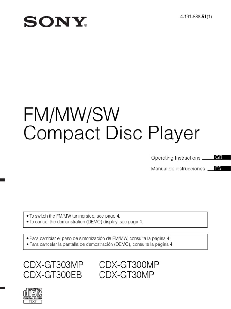 Manual Sony Cdxgt300mp | PDF | Compact Disc | Equalization (Audio)